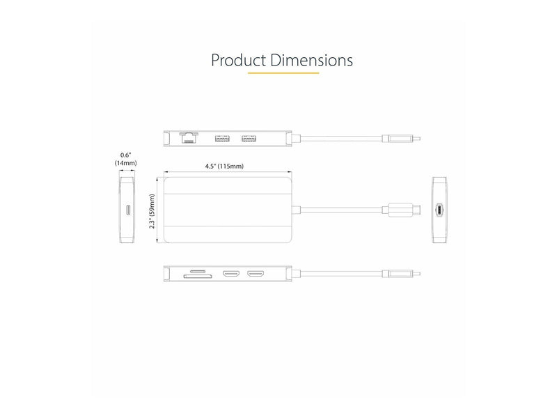 StarTech.com USB C Multiport Adapter Dual HDMI Video 4K 60Hz 2-Port 5Gbps USB-A 3.1 Hub 100W