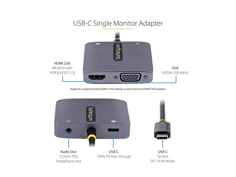 StarTech.com Video Adapter USB C to HDMI VGA Multiport Adapter