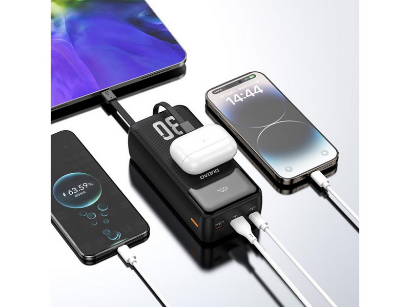 Dudao K15Max 30000mAh PD 22.5W Powerbank with USB-C and Lightning Cables - White - 30000 mAh