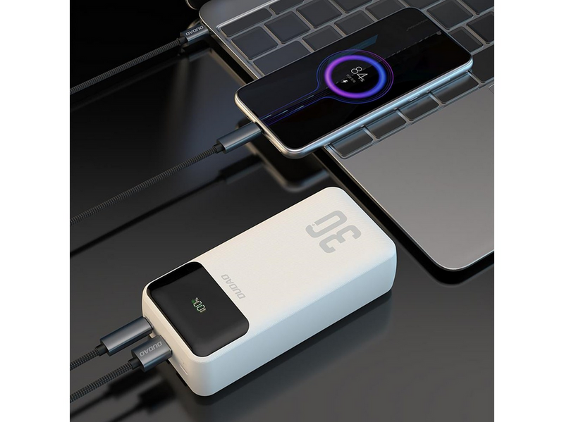Dudao K15Max 30000mAh PD 22.5W Powerbank with USB-C and Lightning Cables - White - 30000 mAh