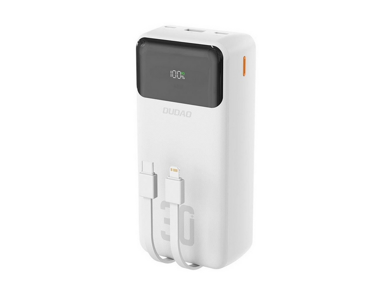 Dudao K15Max 30000mAh PD 22.5W Powerbank with USB-C and Lightning Cables - White - 30000 mAh