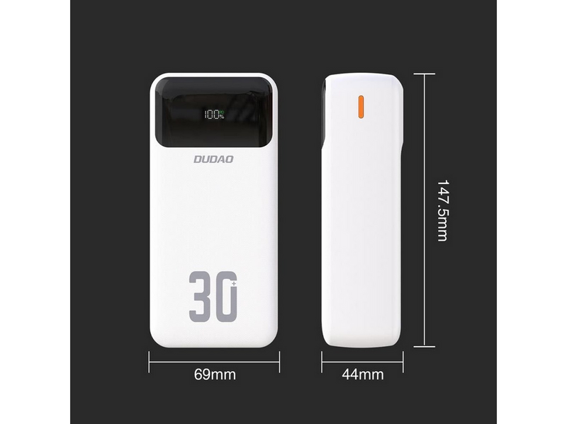 Dudao K15Max 30000mAh PD 22.5W Powerbank with USB-C and Lightning Cables - White - 30000 mAh
