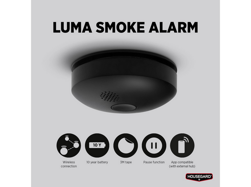 Housegard Luma Smart wireless series-connected smoke alarm incl. 10-year battery 2-pack, black
