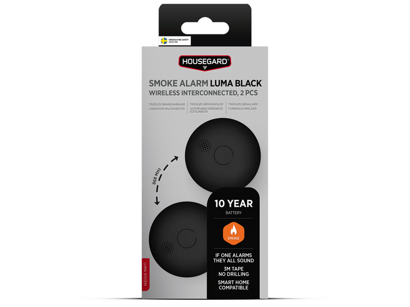 Housegard Luma Smart wireless series-connected smoke alarm incl. 10-year battery 2-pack, black