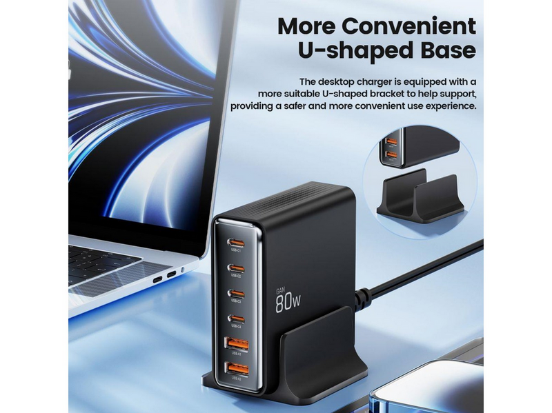 Tech-Protect DC80W-GAN 6-PORT PD80W/QC3.0 Charging Station - Black