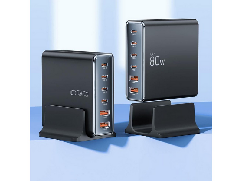 Tech-Protect DC80W-GAN 6-PORT PD80W/QC3.0 Charging Station - Black