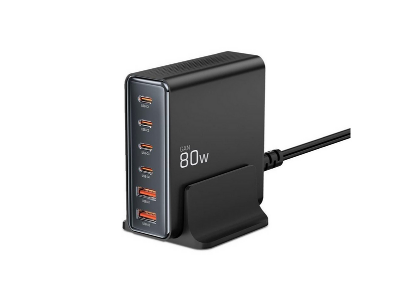 Tech-Protect DC80W-GAN 6-PORT PD80W/QC3.0 Charging Station - Black