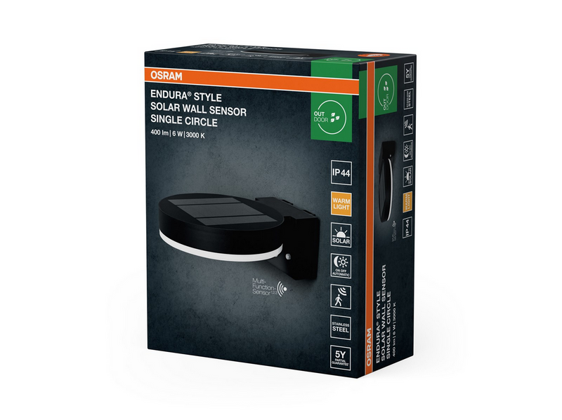 Osram ENDURA Style Solar Single Circle Wall 600lm 6W/830 70mm black