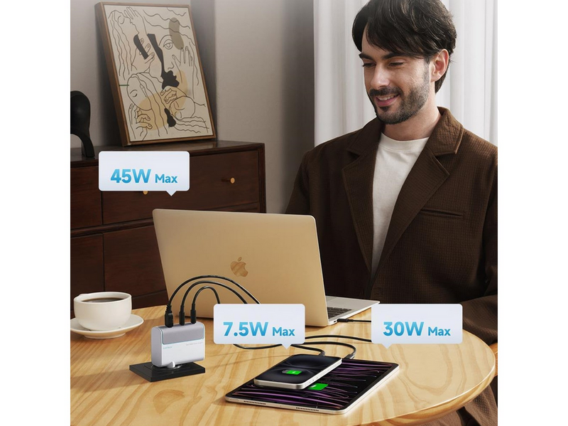 CUKTECH AD1003EU 100W GaN 2x USB-C + USB-A Wall Charger with Cable - White