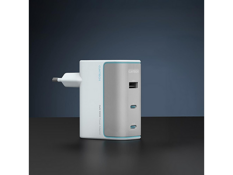 CUKTECH AD1003EU 100W GaN 2x USB-C + USB-A Wall Charger with Cable - White