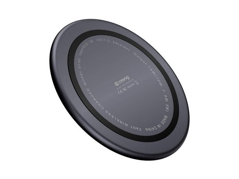 CRONG PowerSpot Fast Wireless Charger – Aluminum 15W USB-C Qi Wireless Charger with Tempered Glass Cover (Shadow Black)