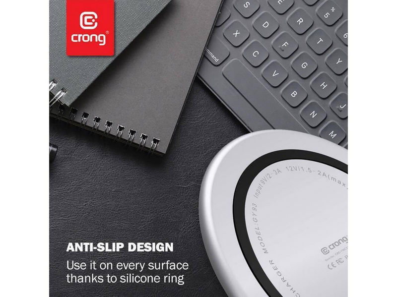 CRONG PowerSpot Fast Wireless Charger – Aluminum 15W USB-C Qi Wireless Charger with Tempered Glass Cover (Shadow Black)