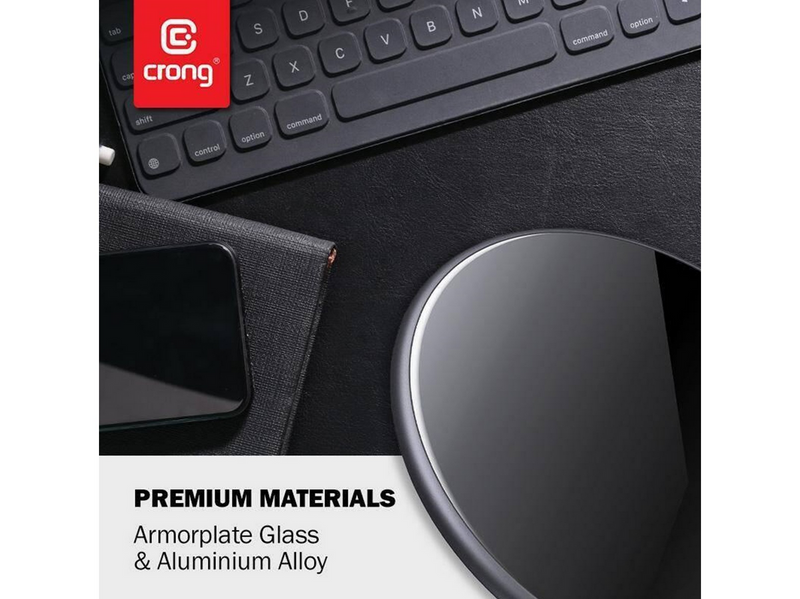 CRONG PowerSpot Fast Wireless Charger – Aluminum 15W USB-C Qi Wireless Charger with Tempered Glass Cover (Shadow Black)