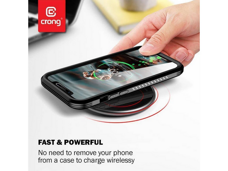 CRONG PowerSpot Fast Wireless Charger – Aluminum 15W USB-C Qi Wireless Charger with Tempered Glass Cover (Shadow Black)