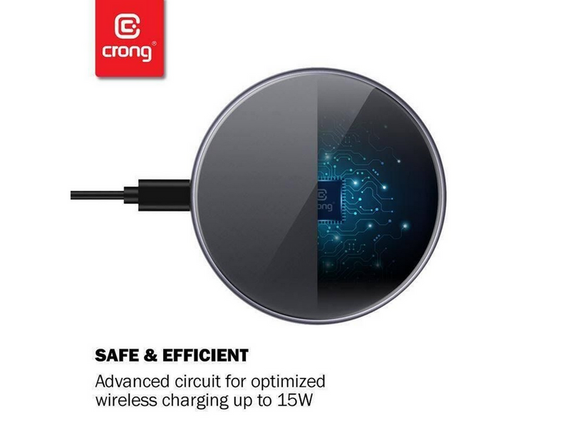 CRONG PowerSpot Fast Wireless Charger – Aluminum 15W USB-C Qi Wireless Charger with Tempered Glass Cover (Shadow Black)
