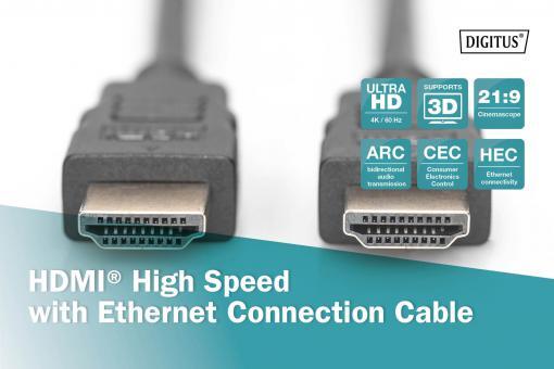 DIGITUS HDMI mit Ethernet-Anschlusskabel High Speed 2m