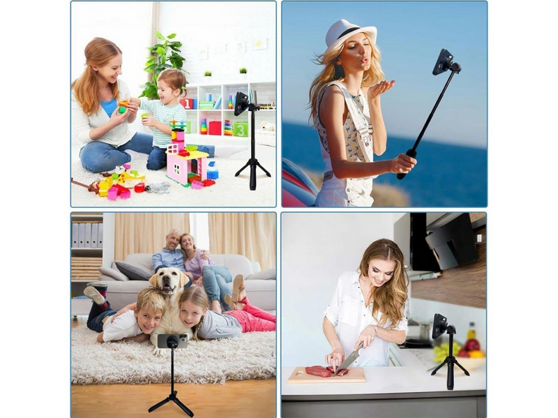 Tech-Protect L06S Bluetooth magnetic selfie stick with MagSafe remote control tripod up to 82cm and 360 head - black