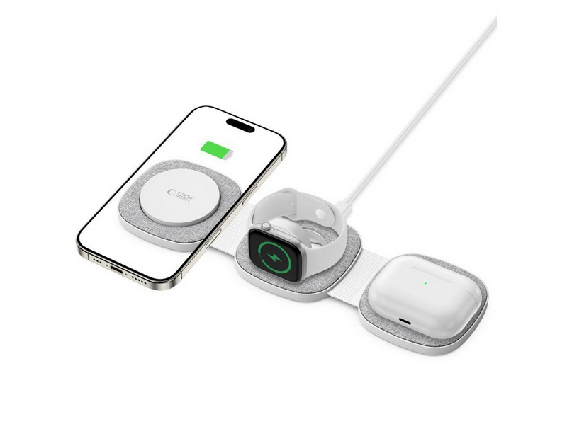 Tech-Protect QI15W-A32 3in1 Inductive Charger with MagSafe for Smartphone / Apple Watch / AirPods - Grey