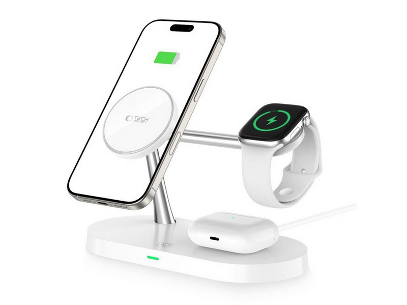 Tech-Protect A12 3in1 MagSafe Inductive Charger for Smartphone / Headphones / Smartwatch - White