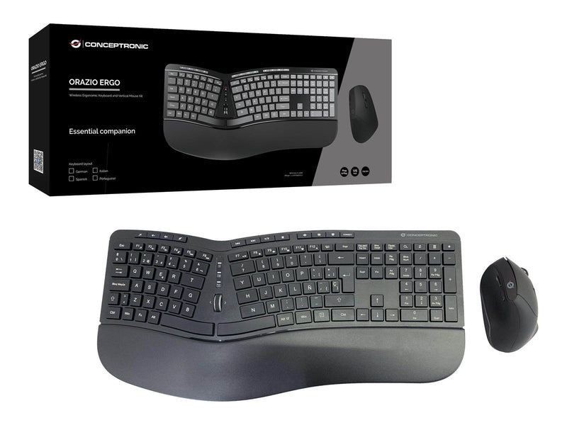 Conceptronics Conceptronic ORAZIO02ES ERGO - keyboard and mouse set - Spanish - black - Tastatur & Maus Set - Spanisch - Schwarz