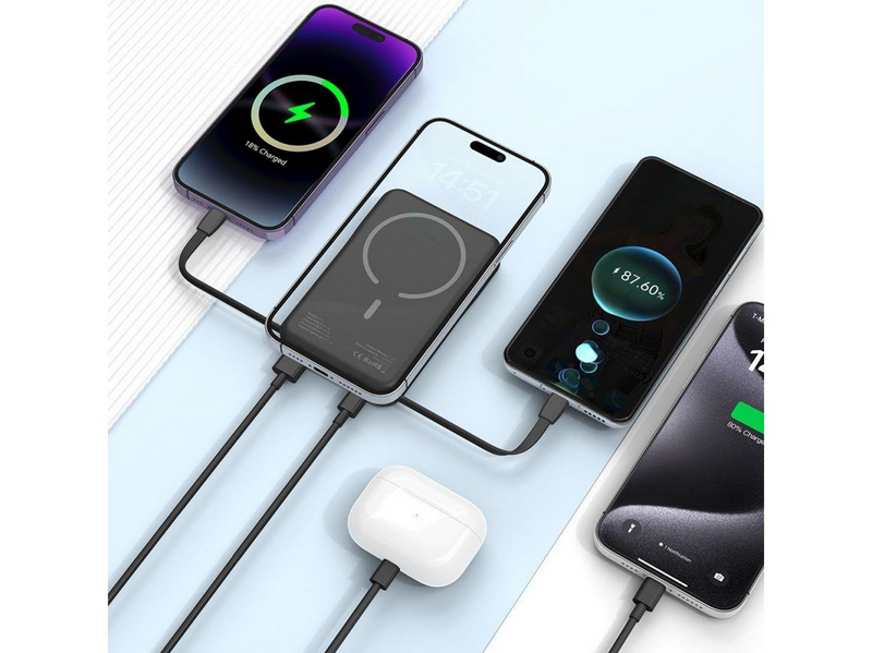 Tech-Protect LifeMag PB31 Power Bank with MagSafe 10000mAh 15W USB-C / USB-A / Built-in USB-C / Lightning Cables - Black - 10000 mAh