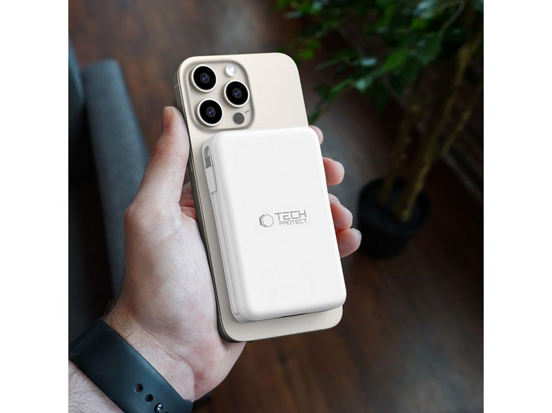 Tech-Protect LifeMag PB31 Power Bank with MagSafe 10000mAh 15W USB-C / USB-A / Built-in USB-C / Lightning Cables - White - 10000 mAh