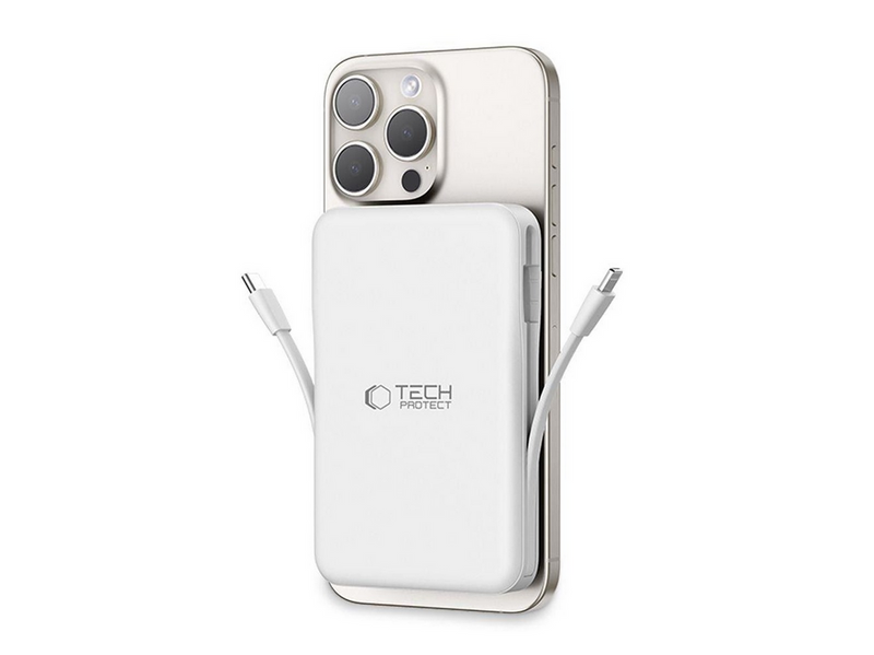 Tech-Protect LifeMag PB31 Power Bank with MagSafe 10000mAh 15W USB-C / USB-A / Built-in USB-C / Lightning Cables - White - 10000 mAh