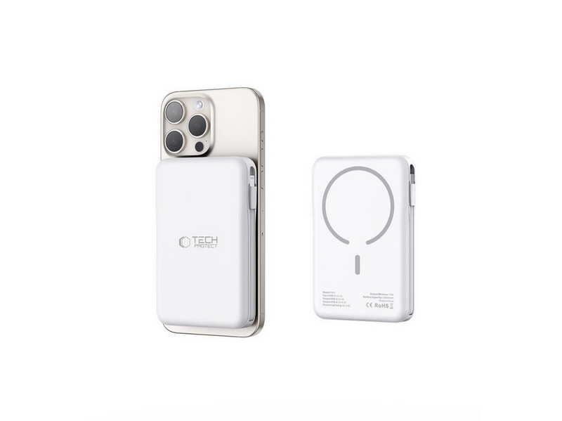 Tech-Protect LifeMag PB31 Power Bank with MagSafe 10000mAh 15W USB-C / USB-A / Built-in USB-C / Lightning Cables - White - 10000 mAh