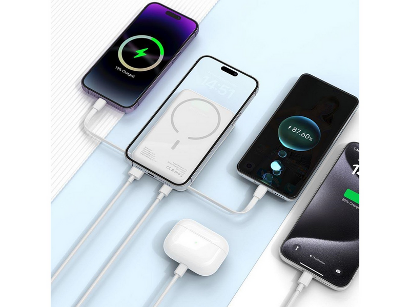 Tech-Protect LifeMag PB31 Power Bank with MagSafe 10000mAh 15W USB-C / USB-A / Built-in USB-C / Lightning Cables - White - 10000 mAh