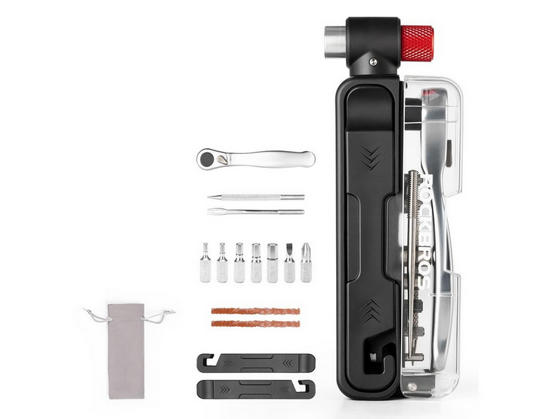 Rockbros Multitool Bike Tool Set with CO2 Pump and Ratchet Wrench - Black