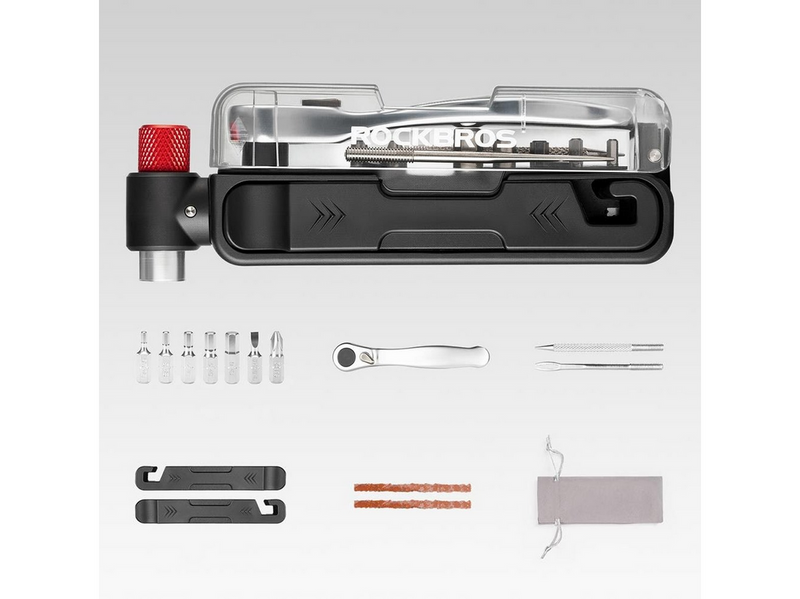 Rockbros Multitool Bike Tool Set with CO2 Pump and Ratchet Wrench - Black