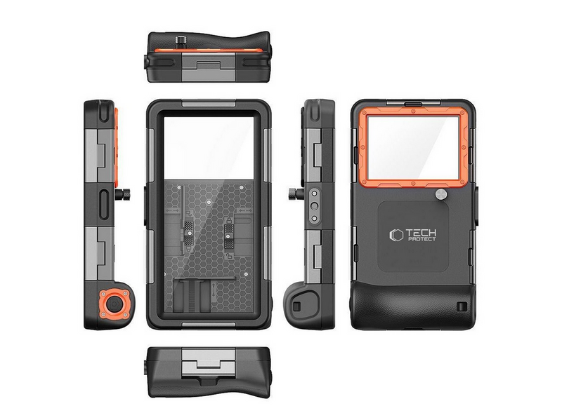 Tech-Protect Waterproof Case IPX8 Waterproof for Smartphones 4.7-6.7" - Black/Orange