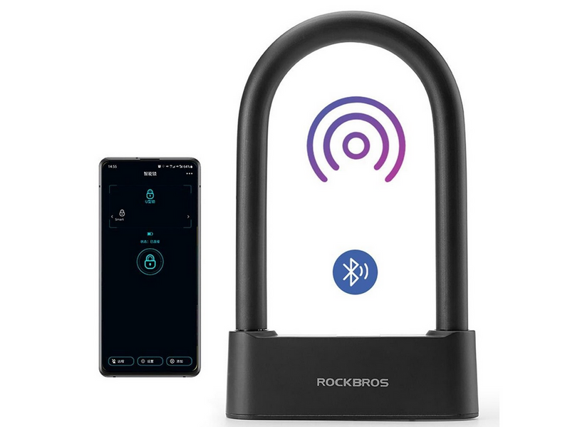 Rockbros 32210818001 SMART Bicycle Lock with Fingerprint Reader and Bluetooth Connectivity - Black