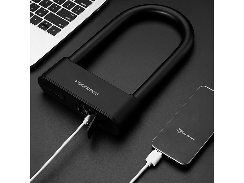 Rockbros 32210818001 SMART Bicycle Lock with Fingerprint Reader and Bluetooth Connectivity - Black
