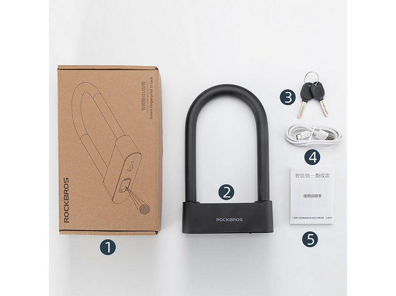 Rockbros 32210818001 SMART Bicycle Lock with Fingerprint Reader and Bluetooth Connectivity - Black