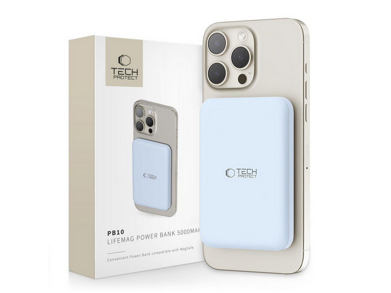 Tech-Protect LifeMag PB10 Power Bank with MagSafe 5000mAh 15W USB-C Port - Blue + USB-C Cable - 5000 mAh