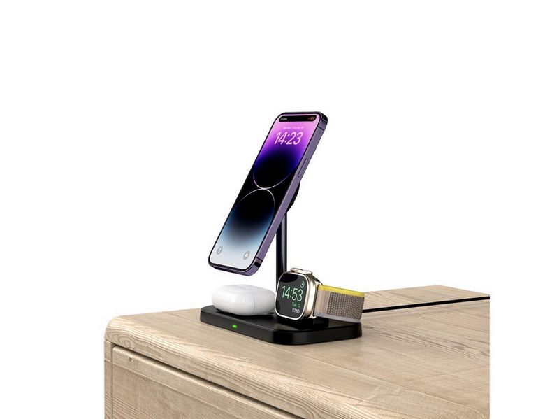 Tech-Protect QI15W-A22 Inductive MagSafe Charger with 3in1 MagSafe Stand for Smartphone / Apple Watch / AirPods - Black