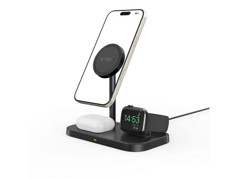 Tech-Protect QI15W-A22 Inductive MagSafe Charger with 3in1 MagSafe Stand for Smartphone / Apple Watch / AirPods - Black