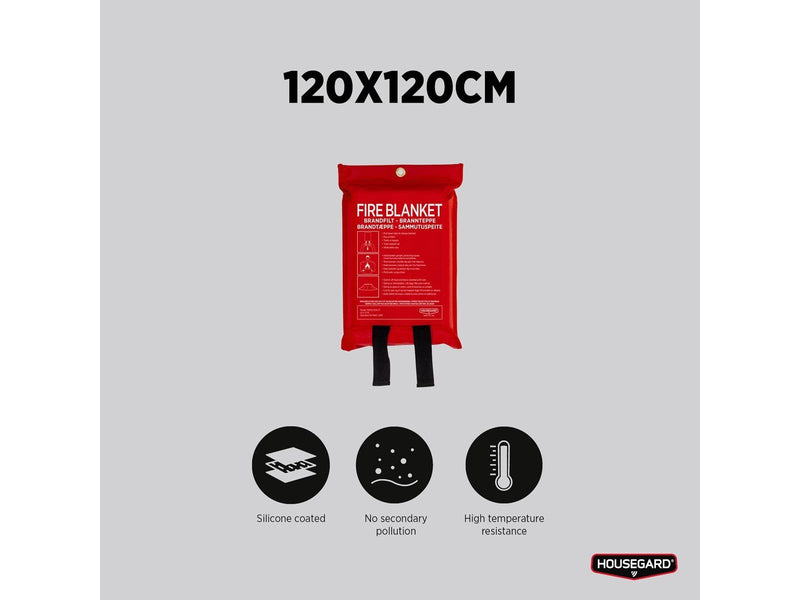 Housegard Fire blanket, 120x120 cm, Red, Silicone coated