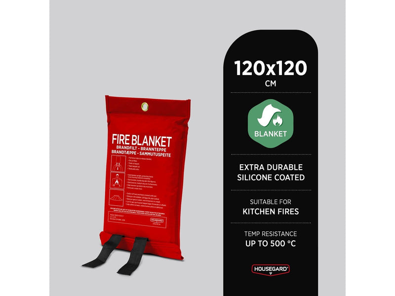 Housegard Fire blanket, 120x120 cm, Red, Silicone coated