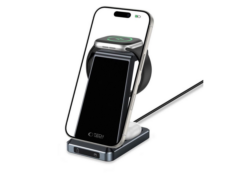 Tech-Protect QI15W-A26 Inductive Charger 15W 3in1 for Smartphone / Headphones / Apple Watch - Black
