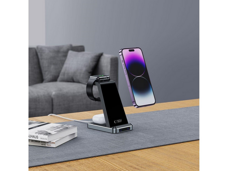 Tech-Protect QI15W-A26 Inductive Charger 15W 3in1 for Smartphone / Headphones / Apple Watch - Black