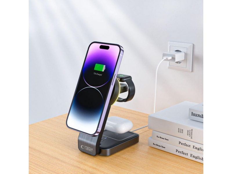 Tech-Protect QI15W-A28 MagSafe 3in1 Inductive Charger with Stand for Smartphone / Apple Watch / AirPods - Black