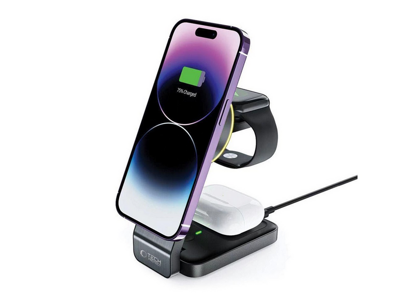 Tech-Protect QI15W-A28 MagSafe 3in1 Inductive Charger with Stand for Smartphone / Apple Watch / AirPods - Black