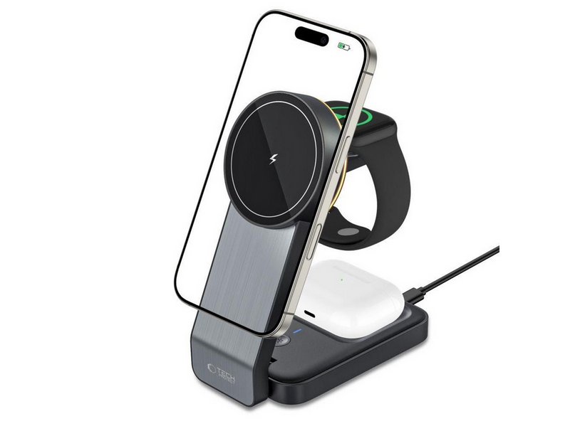 Tech-Protect QI15W-A28 MagSafe 3in1 Inductive Charger with Stand for Smartphone / Apple Watch / AirPods - Black