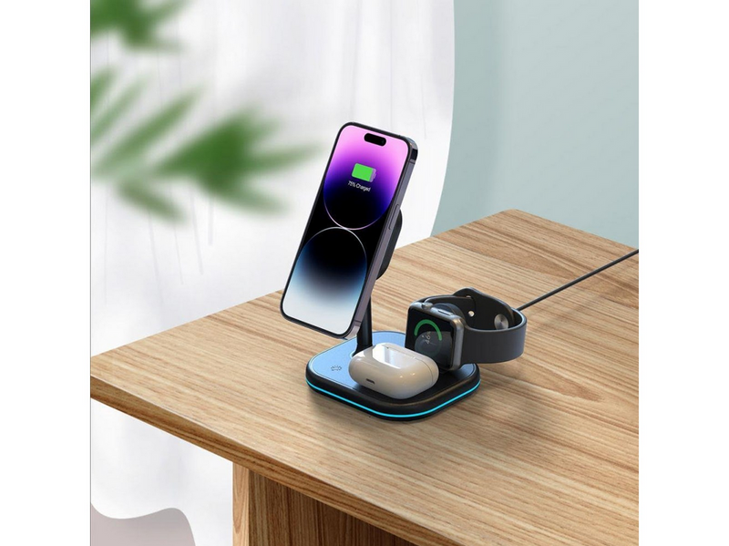 Tech-Protect QI15W-A27 3in1 Inductive Charger with MagSafe Stand for Smartphone / Apple Watch / AirPods - Black