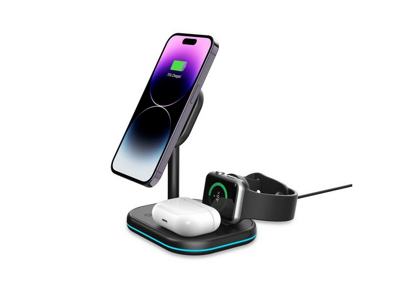 Tech-Protect QI15W-A27 3in1 Inductive Charger with MagSafe Stand for Smartphone / Apple Watch / AirPods - Black
