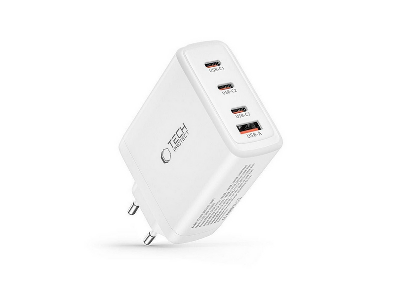 Tech-Protect NC100W-GAN GaN 3x USB-C PD 100W / USB-A QC 3.0 Charger - White