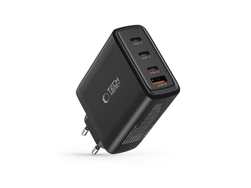 Tech-Protect NC100W-GAN GaN 3x USB-C PD 100W / USB-A QC 3.0 Charger - Black