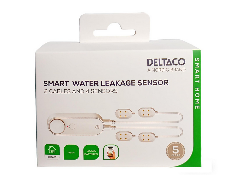 Deltaco SMART HOME Water leakage sensor 2 x cables attached with total 4 sensors